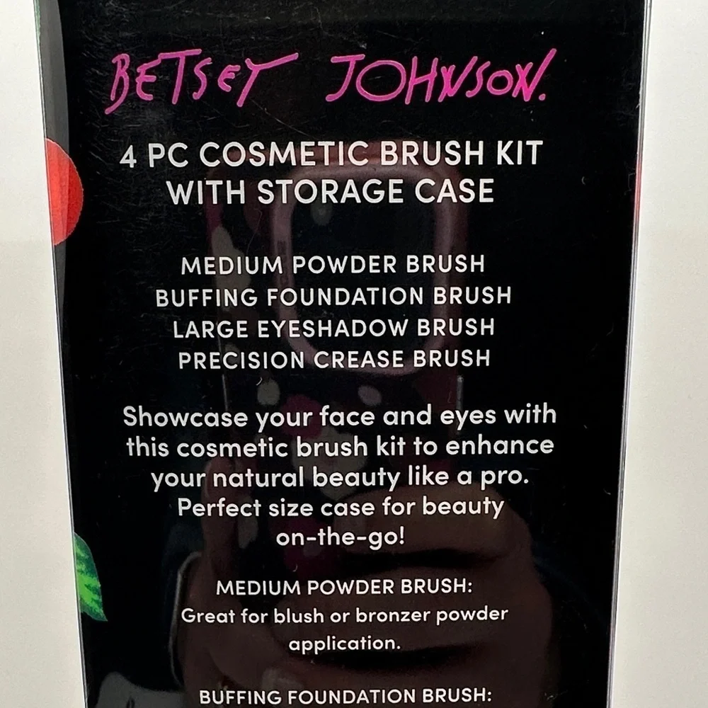Betsey Johnson Cherry Cosmetic Brush Set - Pink and Black